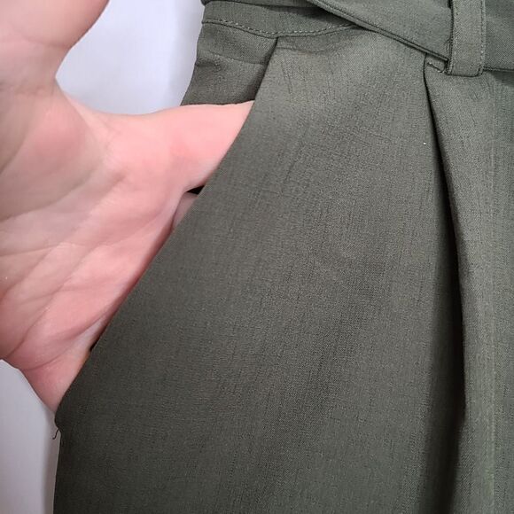 20W Paperbag Waist Olive Green Pant Tapered Tie Waist Crosshatch Stretch Torrid - Picture 8 of 10